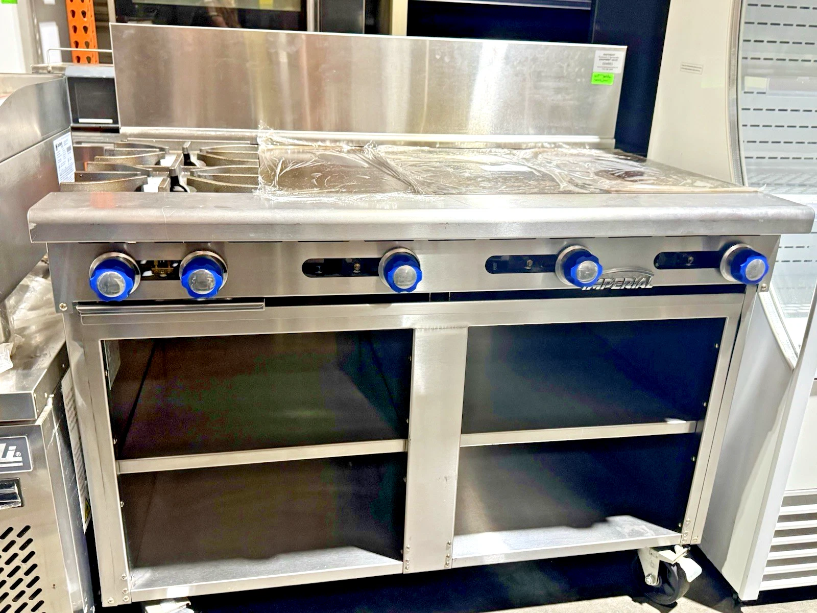Used Imperial IR-2L-3HT-2XB-F 48" Gas 2-Burner Range, Hot Top Griddle on Storage Base