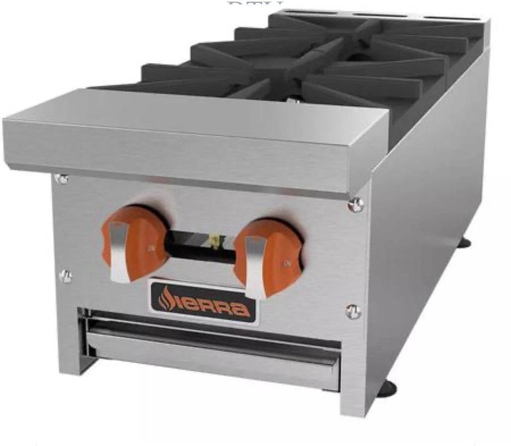 Sierra SRHP-2-12 12" Countertop Gas Hotplate 2 Burners, Manual Controls 50,000 BTU, NEW