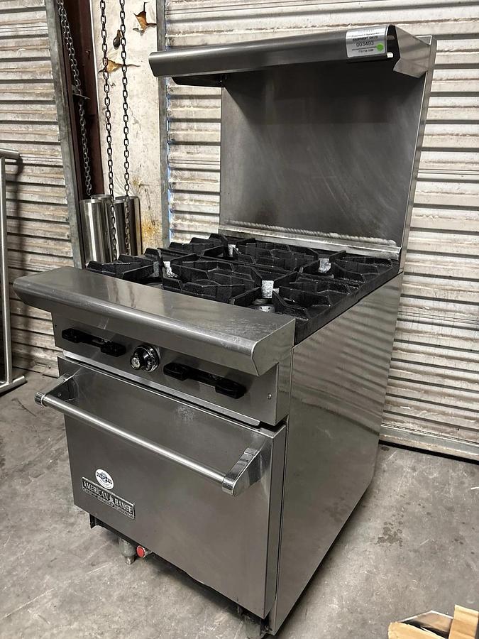 Used American Range AR-4 24" Restaurant Gas Range w/ 4 Open Burners, Space Saver Oven