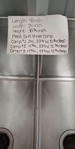 Used Commercial Heavy Duty 3 Compartment Sink. Requires Wall Mount Sink