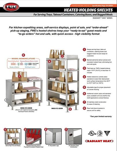 Used FWE Radiant Heated Holding Shelves - HHS-513-2039