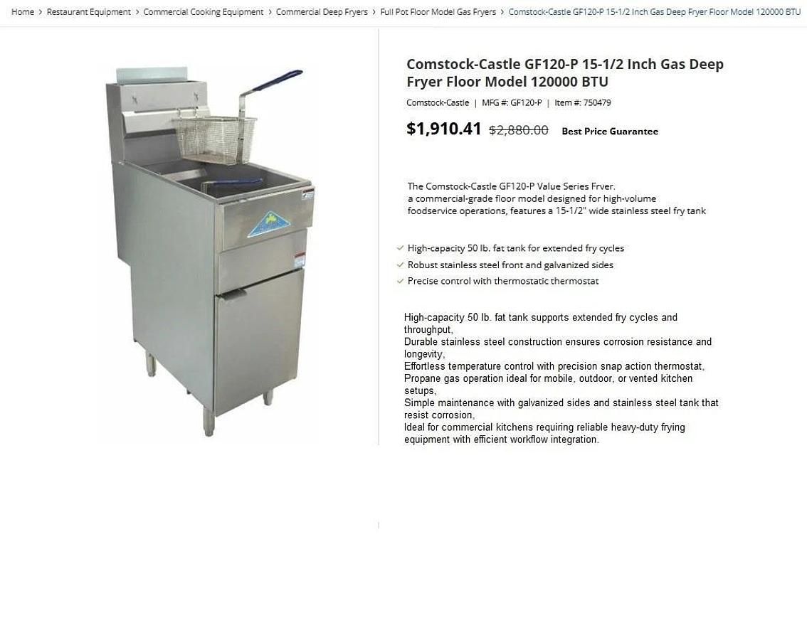 Comstock Castle GF120-P 15" 50 lb. Capacity Propane Fryer Floor Model