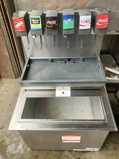 Used Lancer 2356 6-Head Soda Fountain with Drop-In Ice Cooled Bin, M#2356, 6A, 24V.