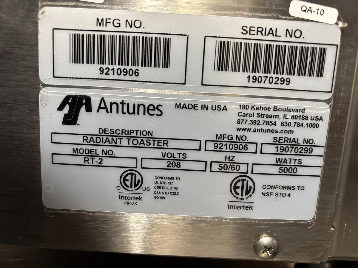Used Antunes RT-2 Countertop Conveyor Radiant English Muffin Bagel Bread Toaster 208V