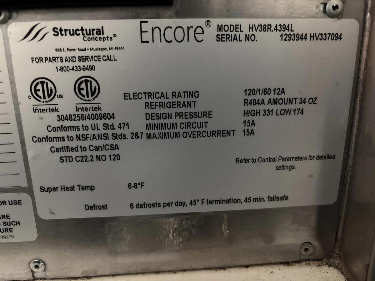 Used Structural Concepts HV38R Curved Glass Refrigerated Lighted Bakery Display Case