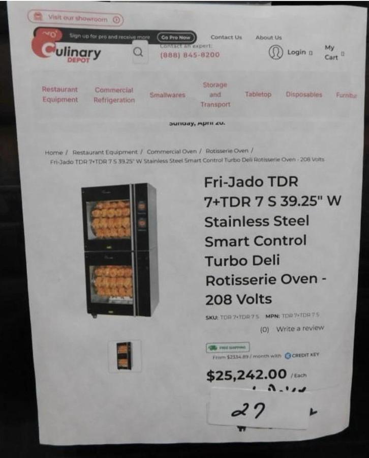 Used Fri-Jado TDR7-P Programable Pass-Thru Convection Rotisserie Oven Elec. 208V/3Ph