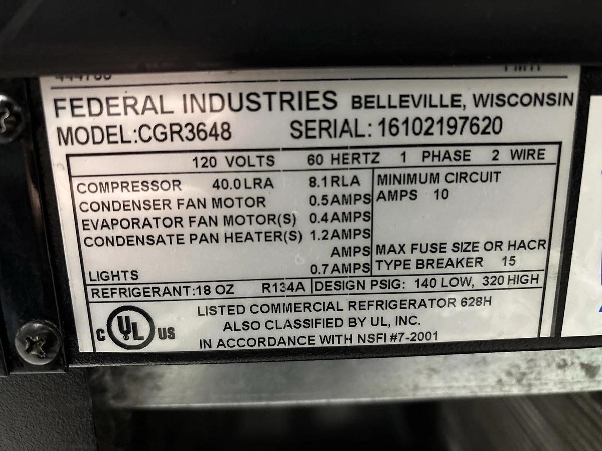 Used Federal CGR3648 36" Full Service Refrigerated Bakery Case w/ Curved Glass 120v