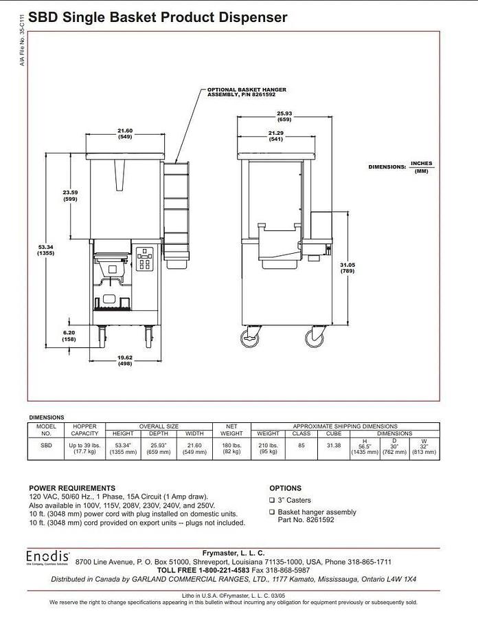 Used Frymaster SinBaD Automatic Single-Basket French Fry Portion Dispensing System
