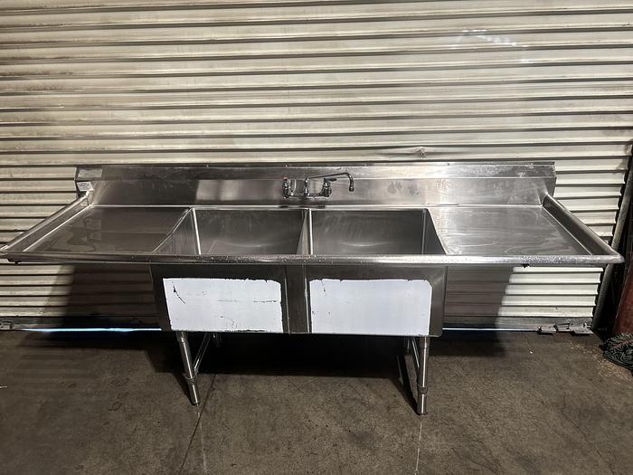 Used Advance Tabco 96" 2-Compartment Sink w/ Faucet and 2 Drain Boards