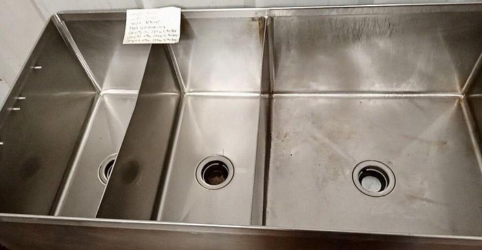 Used Commercial Heavy Duty 3 Compartment Sink. Requires Wall Mount Sink