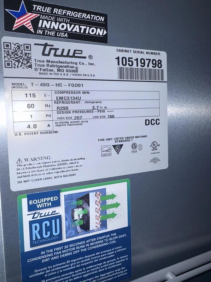 Used 2022 True T-49G-HC~FGD01 54" Two Section Reach In Refrigerator, (2) Left/Right H