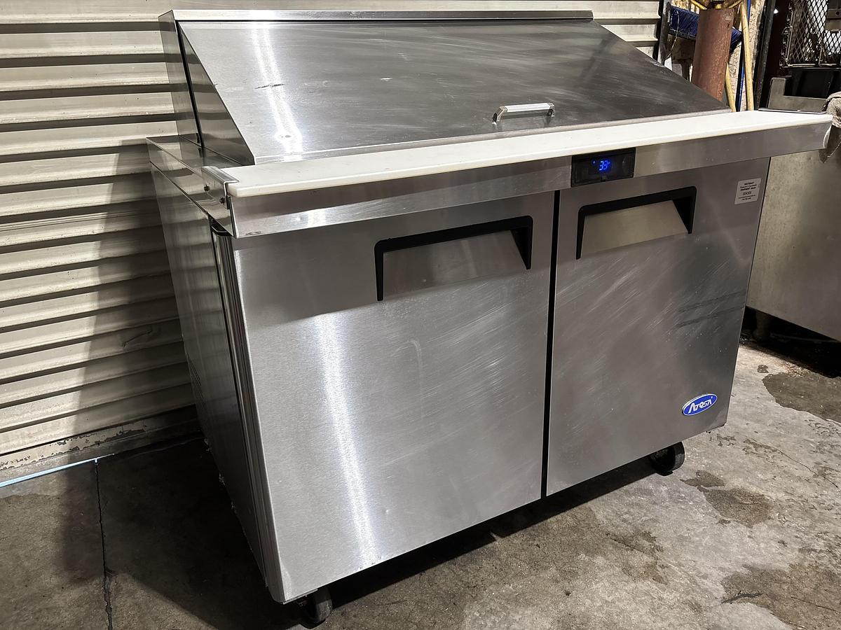 Used Atosa USA 48" Two Section Mega Top Sandwich/Salad Prep Table w/ 2 Doors, 18 Pans, M#MSF8306GR