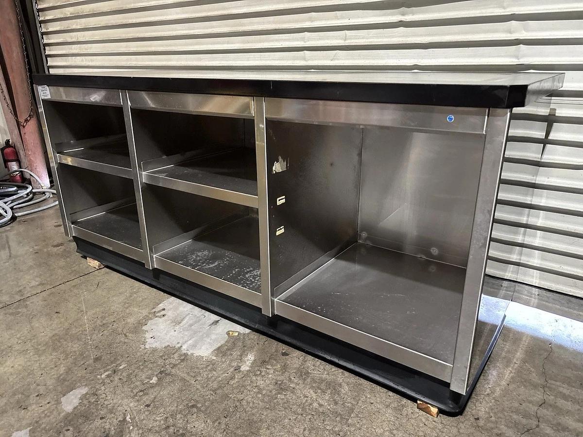 Used Stainless Steel 72"L x 25"W Cabinet / Service Counter with Black Laminate Top