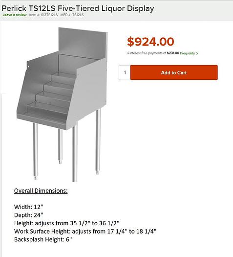 Used Perlick TS12LS Free Standing Underbar 5-Step Liquor Bottle Display w/ Guards NSF