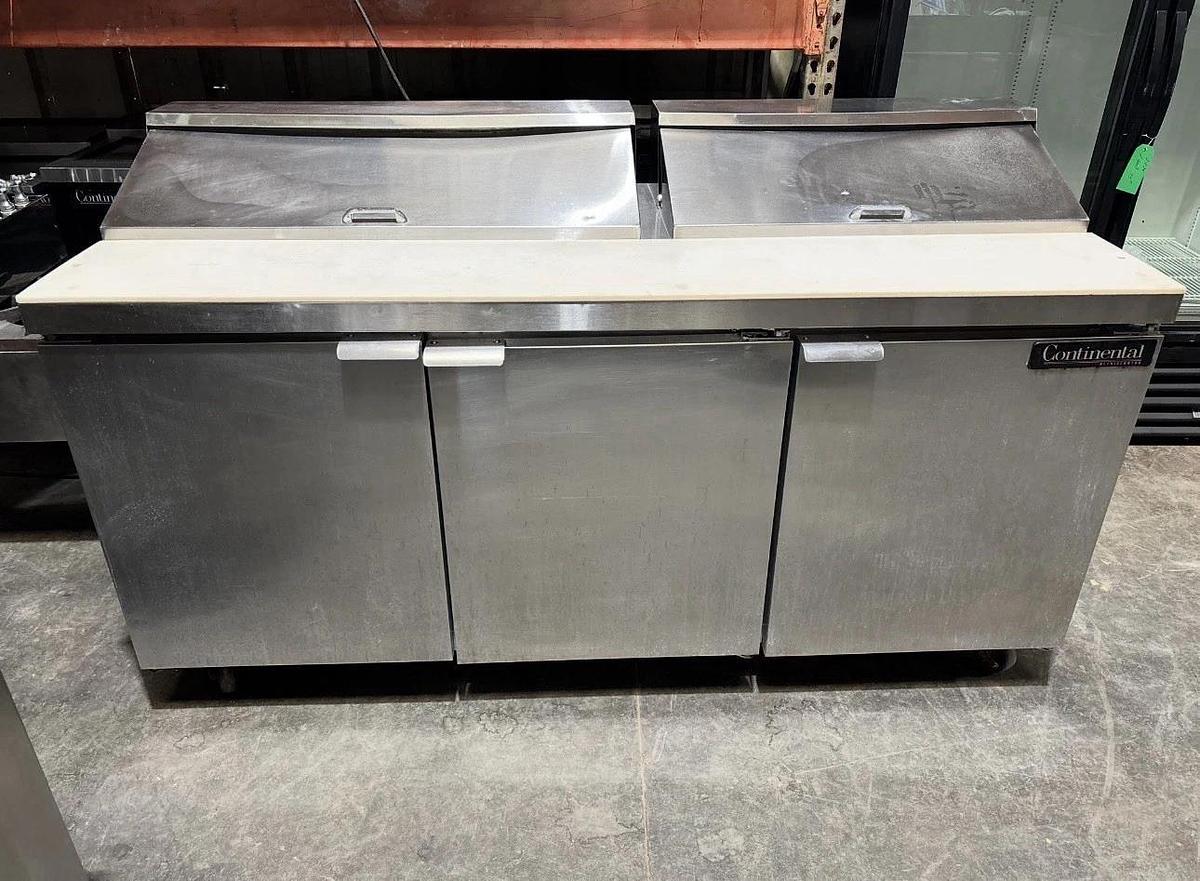 Used Continental SW72N18 72" 18 Pan Sandwich / Salad Prep Station w/ 3 Door Refrigerator