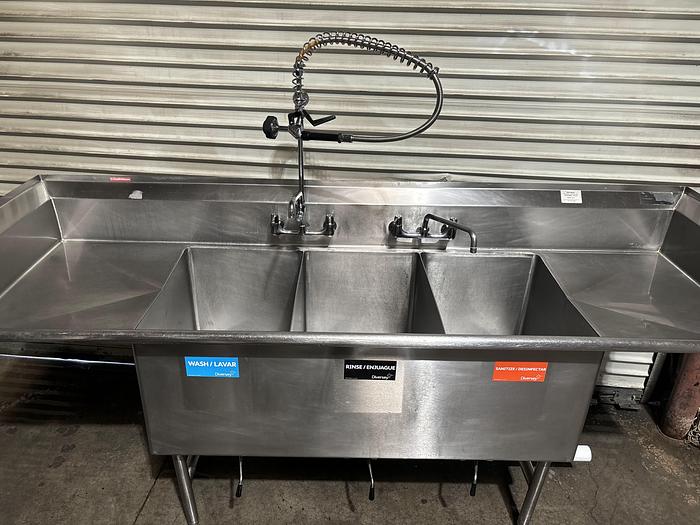 Used Advance Tabco 95-1/2" 3-Comp Sink w/Vegetable Sprayer