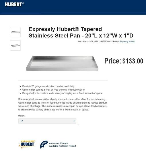 Used Hubert® S/S Seafood, Meat, Deli Pan - 20"L x 12"W x 1"D