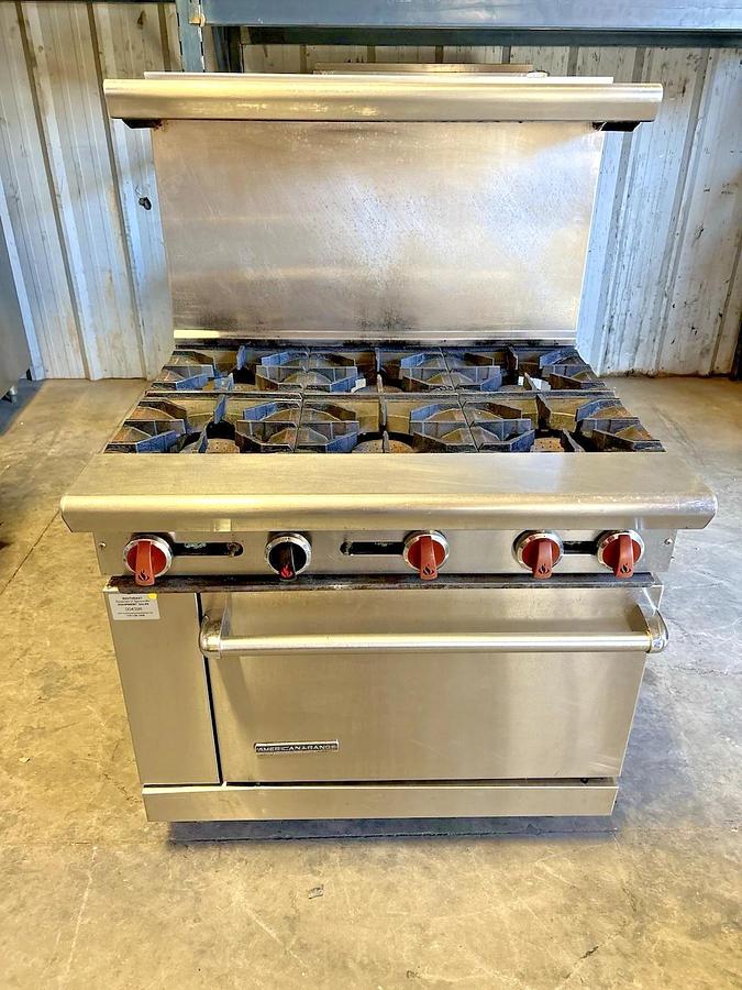Used American Range AR-6 36" 6 Burner Gas Range, Oven, Natural Gas, Tested