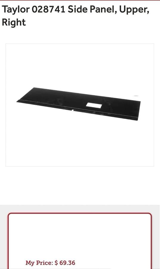 Used Taylor Soft Serve Machine Parts - 028741 Side Panel, Upper, Right