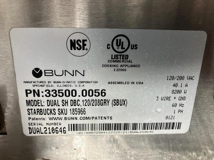 Used Bunn Dual Coffee Brewer 33500.0056 Dual SH DBC, Starbucks