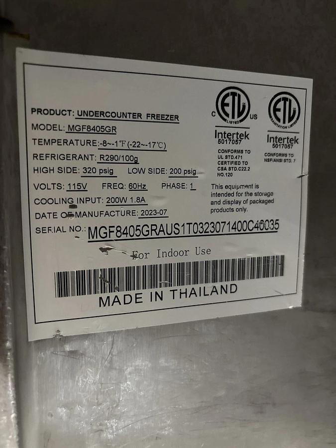 Used 2023' Atosa USA MGF8405GR FREEZER Undercounter, Work Top, Stainless Steel, 120V