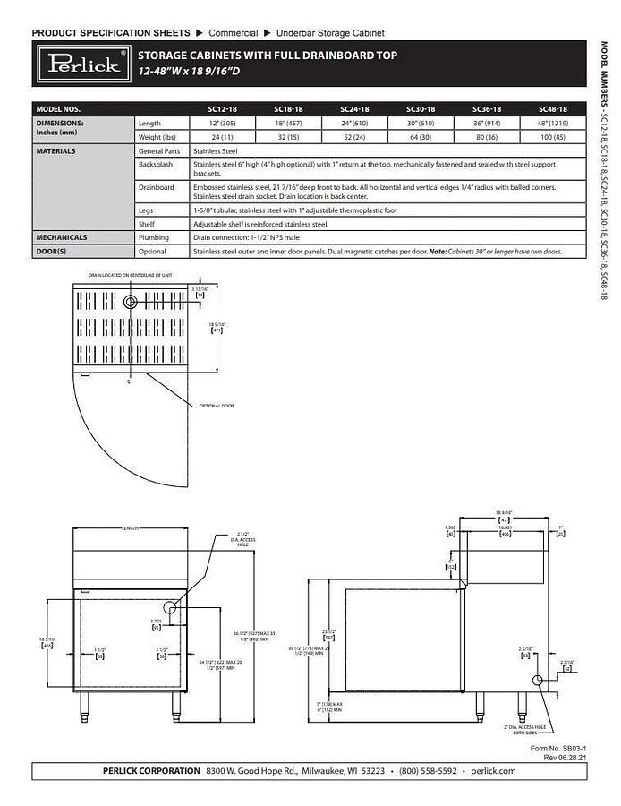 Used Perlick SC24-18 Storage Cabinet w/ Glass Rack Slots with Full Drainboard Top 24"W X 18-9/16"D