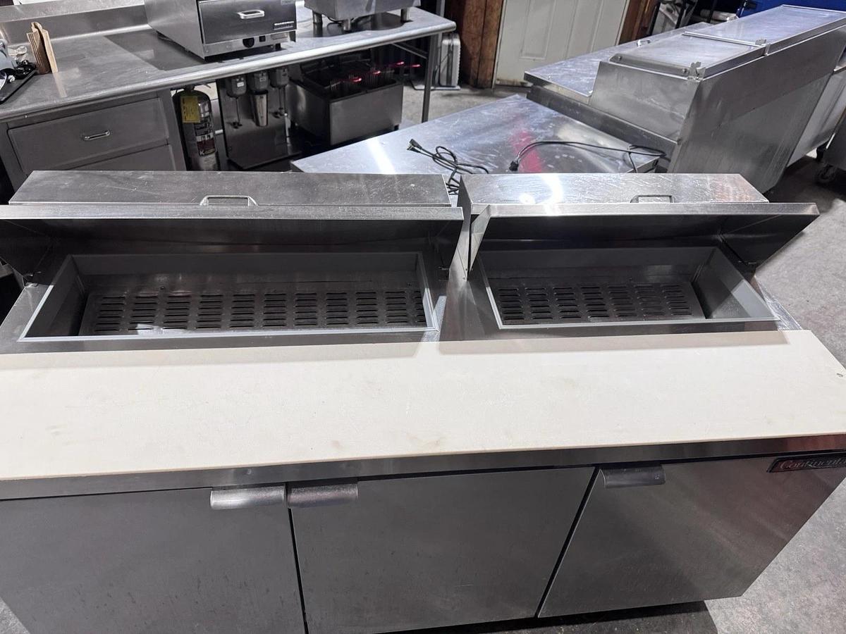 Used Continental SW72N18 72" 18 Pan Sandwich / Salad Prep Station w/ 3 Door Refrigerator