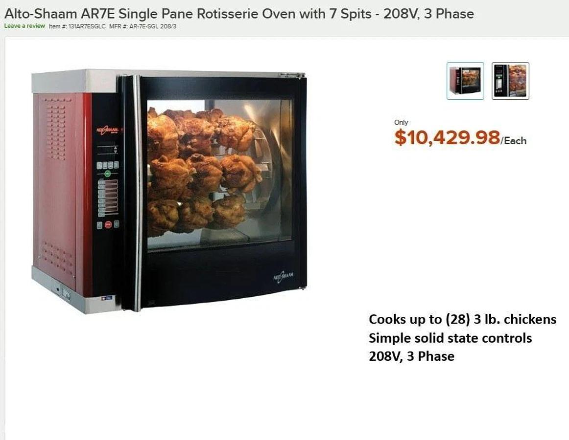 Used 12/2023 Alto-Shaam AR7E Double Stack Rotisserie Oven with 7 Spits, 208V, 3 Phase