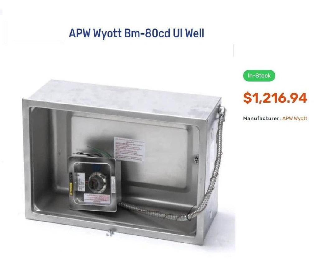 APW Wyott 55356 Hot Food Well with Drain, BM-80CD, Botton Mount, Insulated, 120V