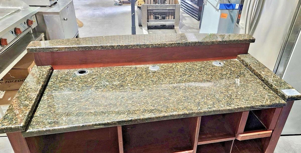 Used Restaurant Hostess Station Wood w/ Marble Top and Lots of Storage, 48" W