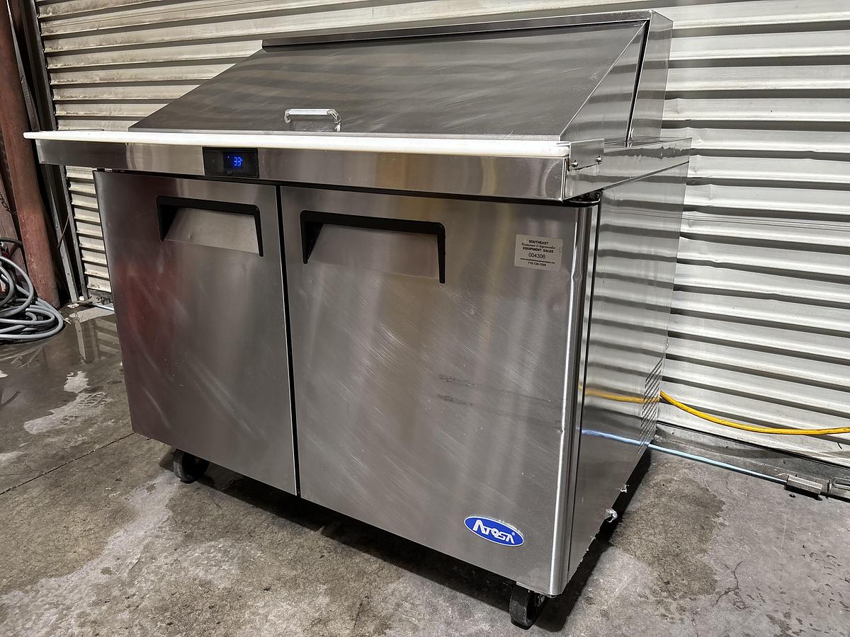 Used Atosa USA 48" Two Section Mega Top Sandwich/Salad Prep Table w/ 2 Doors, 18 Pans, M#MSF8306GR
