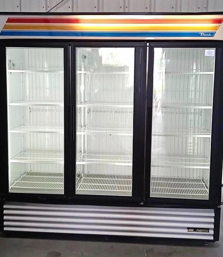 Used True GDM-72F-HC-TSL01 3-Door Glass Door Merchandiser Freezer with LED Lighting