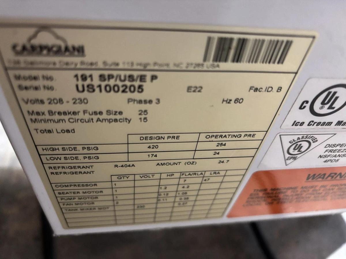 Used 2022 Carpigiani 191 Pump Feed Soft Serve Ice Cream Machine, Air, 208/230, 3Ph (COMPLETE)