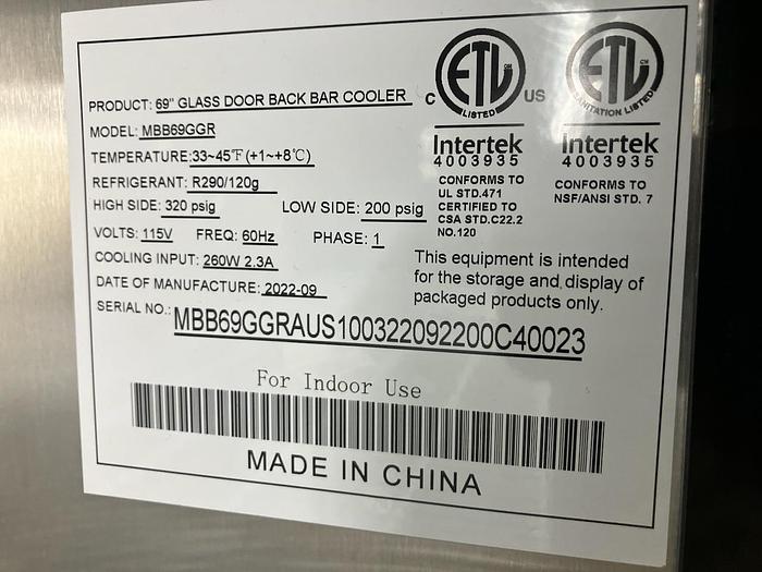 Used Atosa 68" 2-Glass Door Back Bar Cooler - Used 3 Months