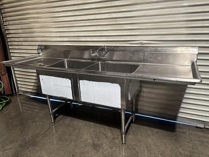 Used Advance Tabco 96" 2-Compartment Sink w/ Faucet and 2 Drain Boards