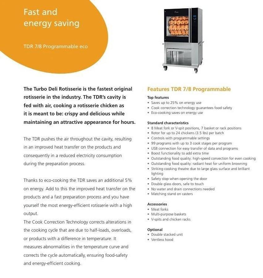 Used Fri-Jado TDR7-P Programable Pass-Thru Convection Rotisserie Oven Elec. 208V/3Ph