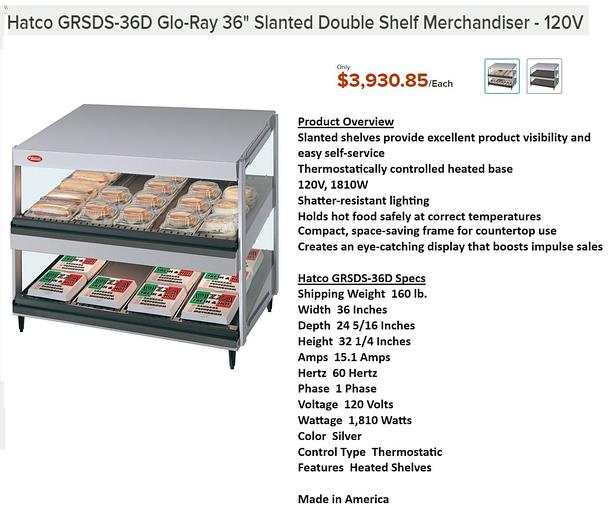 Used Hatco GRSDS-36D Glo-Ray 36" Slanted Double Shelf Merchandiser - 120V