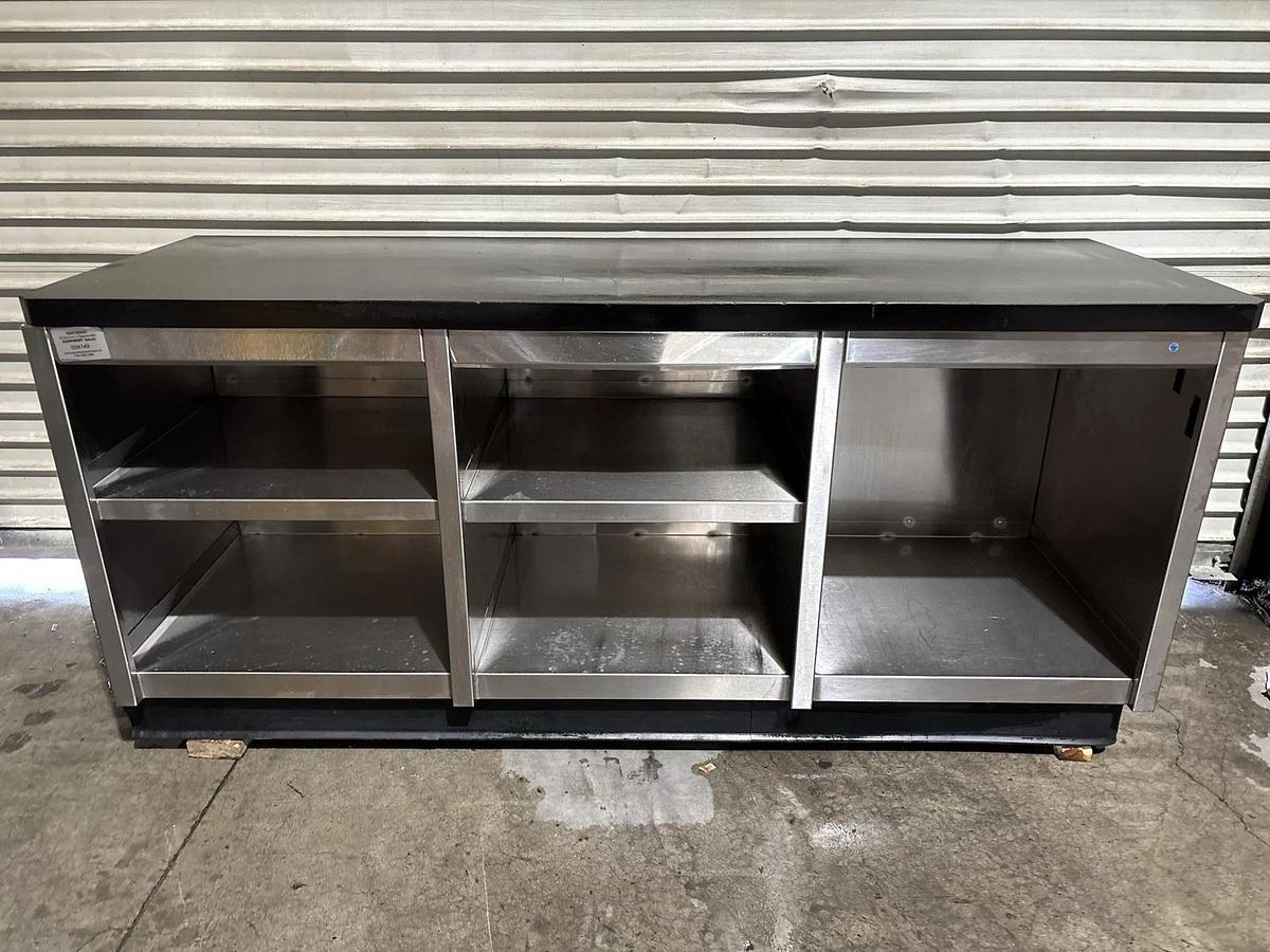 Used Stainless Steel 72"L x 25"W Cabinet / Service Counter with Black Laminate Top