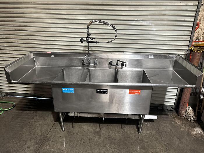 Used Advance Tabco 95-1/2" 3-Comp Sink w/Vegetable Sprayer