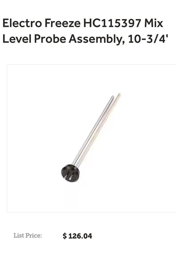 Used Electro Freeze HC115397 Mix Level Probe Assembly, 10-3/4'