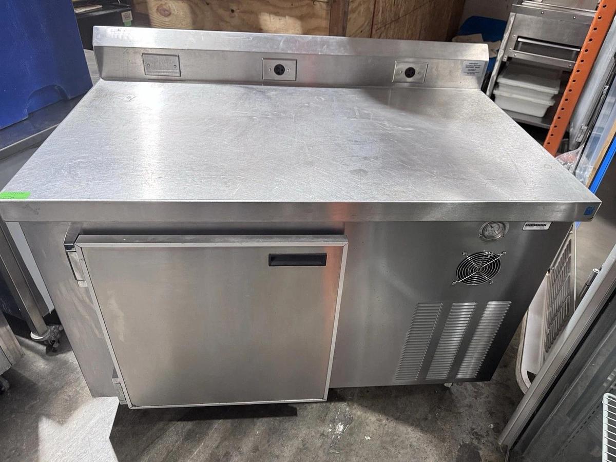 Used Custom 1 Door Worktop Refrigerator 51"L w/ 6" Back Splash, Caster, 1 Shelf