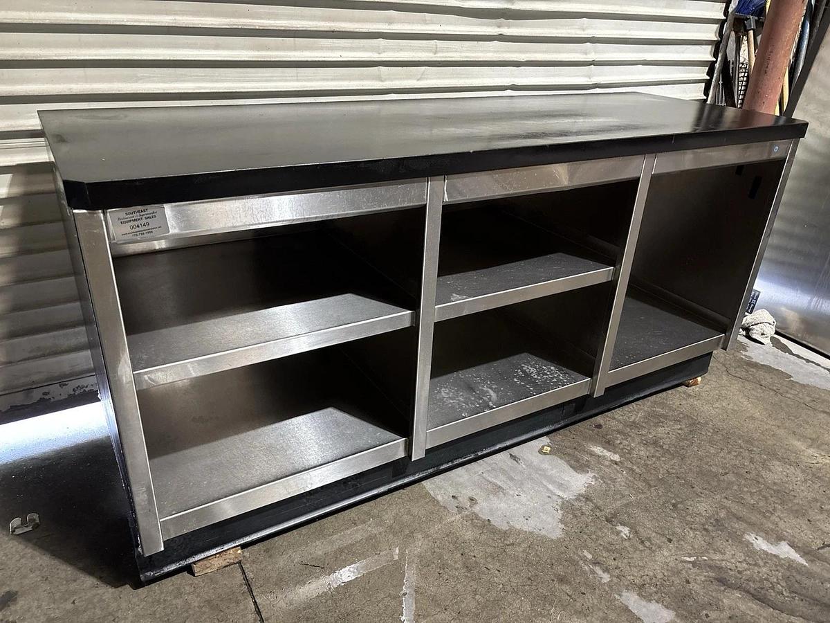Used Stainless Steel 72"L x 25"W Cabinet / Service Counter with Black Laminate Top