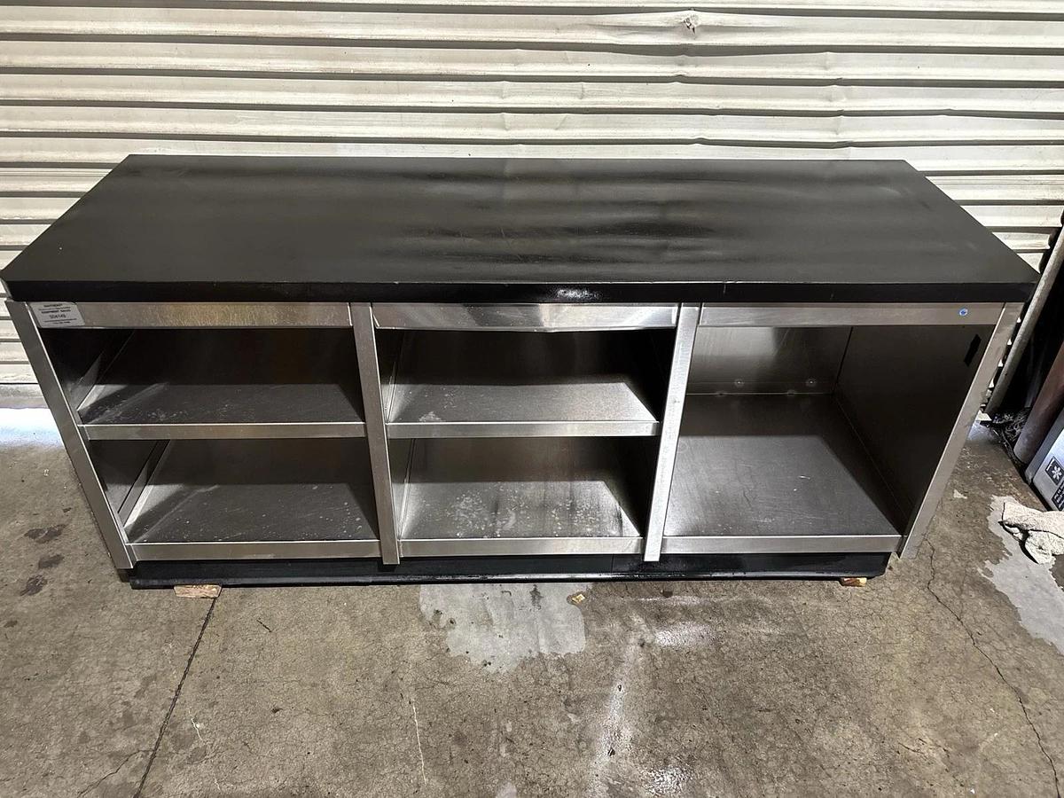Used Stainless Steel 72"L x 25"W Cabinet / Service Counter with Black Laminate Top