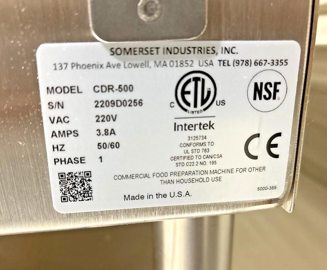 New Somerset CDR-500 Countertop Single Pass Dough Sheeter, 20" Synthetic Rollers