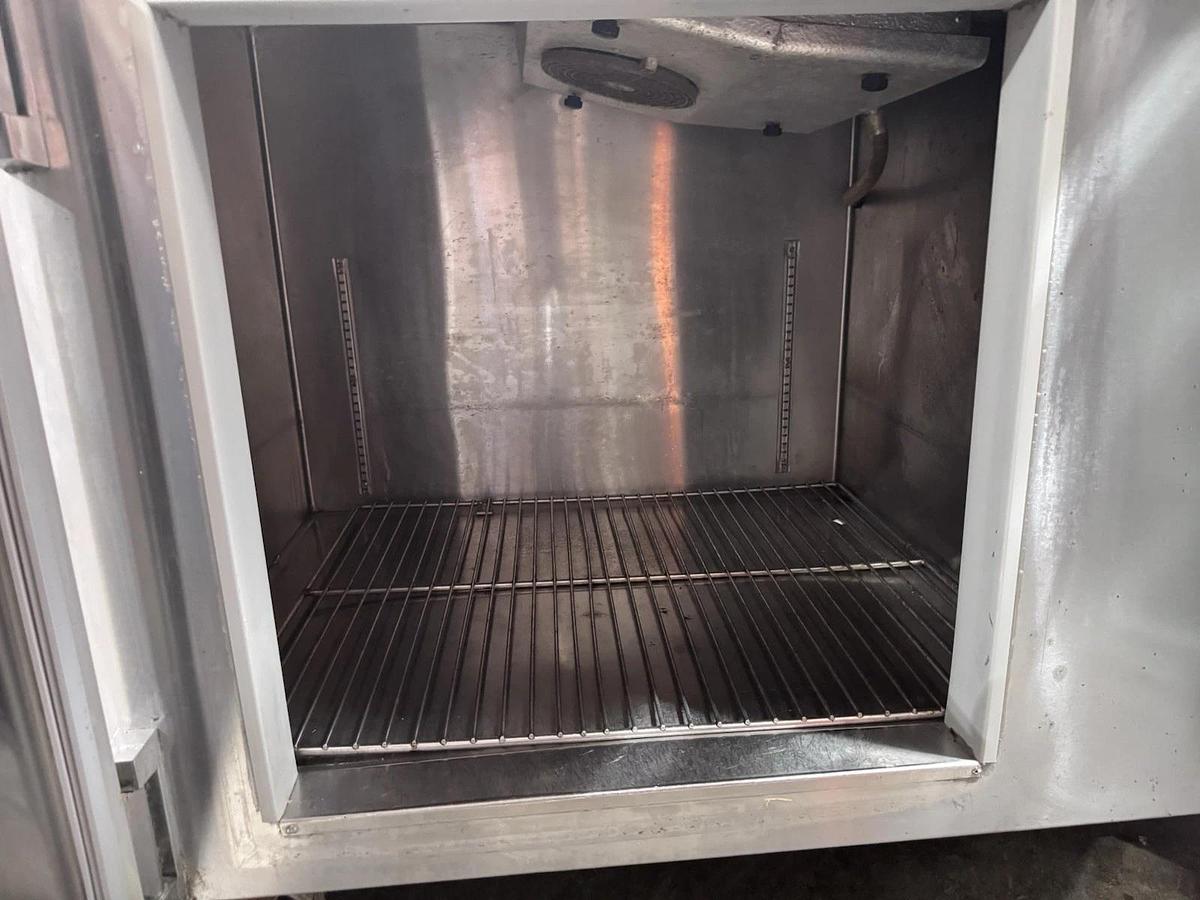 Used Custom 1 Door Worktop Refrigerator 51"L w/ 6" Back Splash, Caster, 1 Shelf