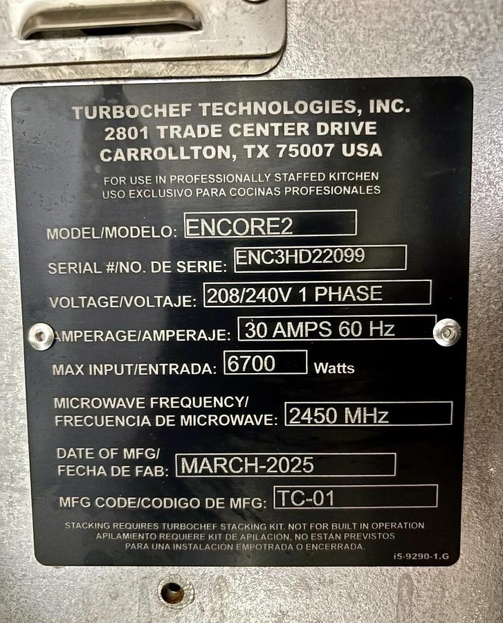Used 2025 TurboChef Bullet Encore II