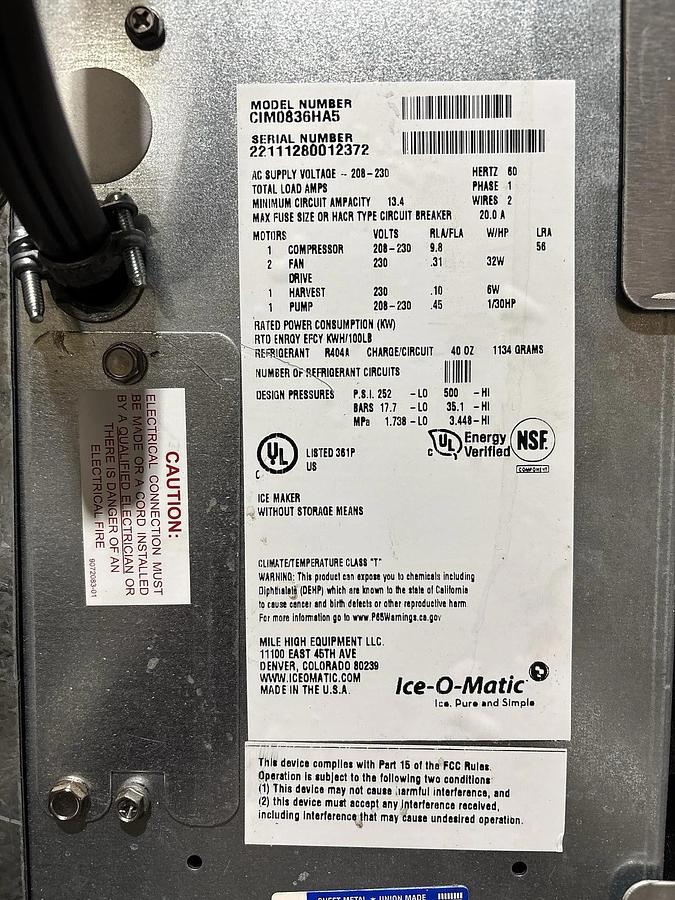 Used "2022" Ice-O-Matic CIM0836HA Elevation Series 30" 896 lb./per 24 hr. Air Cooled Half Dice Cube Ice Machine w/ "2022" Bin