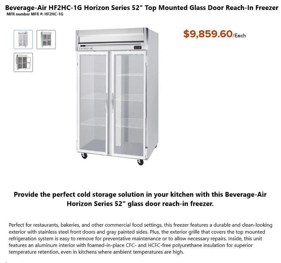 Used Beverage Air HF2HC-1G 46.2 CuFt Horizon S/S Glass Door Reach-In Freezer