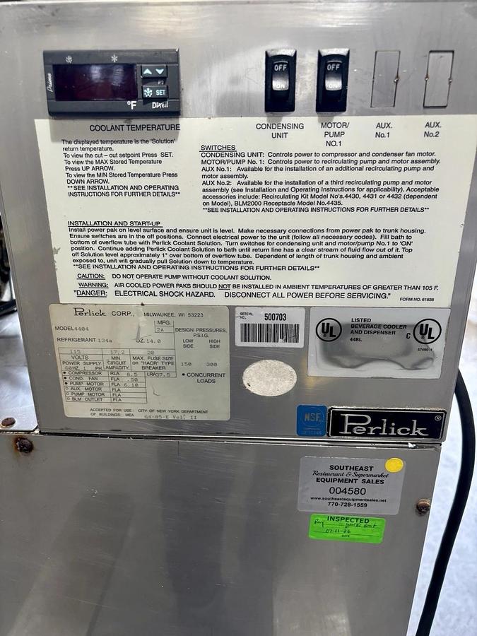 Used Perlick 4404 Air Cooled Draft Beer System Power Pack, Air Cooled, 1/3HP, TESTED