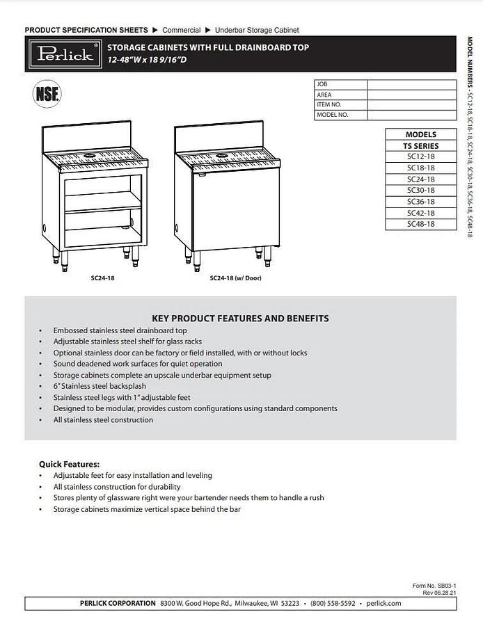 Used Perlick SC24-18 Storage Cabinet w/ Glass Rack Slots with Full Drainboard Top 24"W X 18-9/16"D